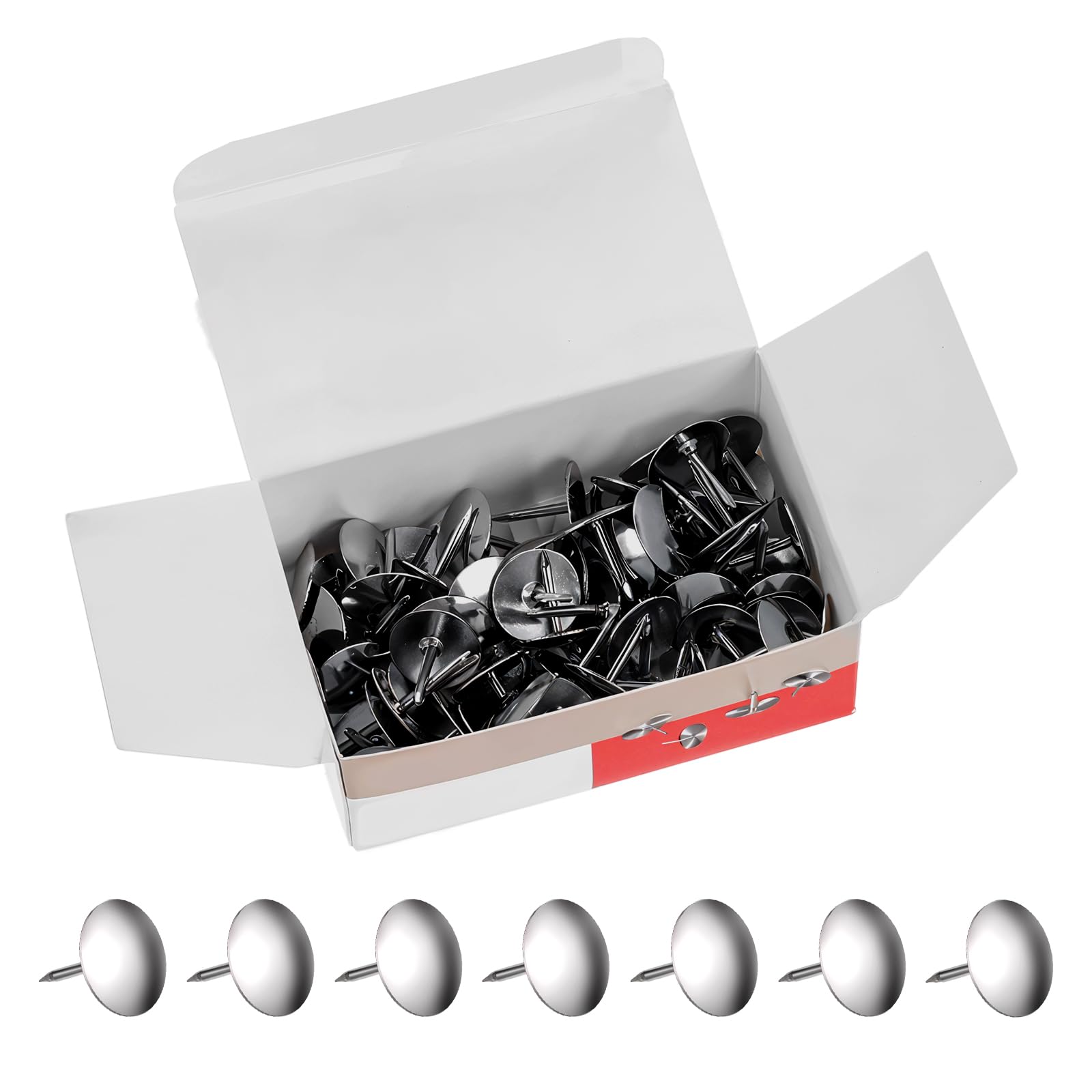 500 Stück Reißnägel Silber Edelstahl Rostfrei 3/8 Zoll Rund Metall für Poster, Büro, Pinnwand, Korktafeln und Wand (Packung mit 6)