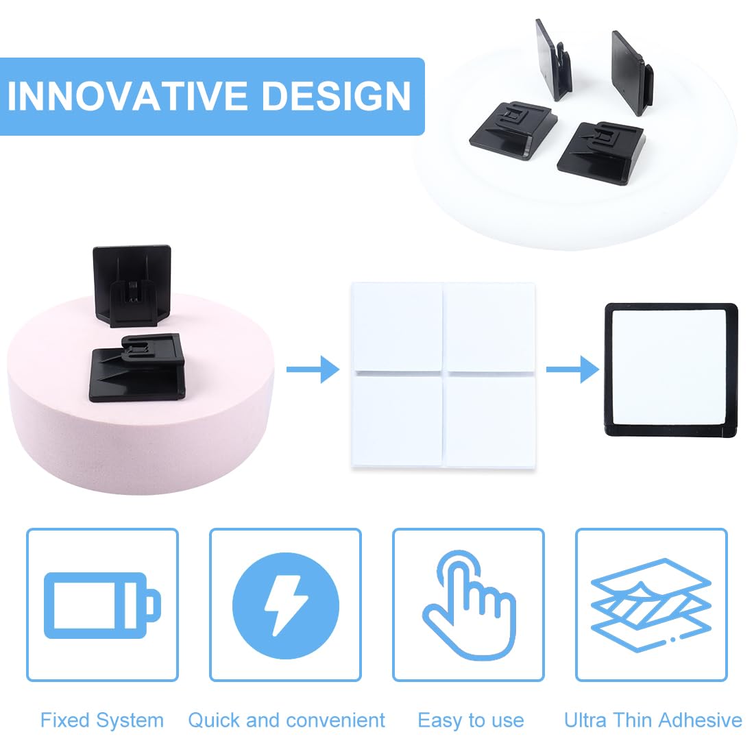 Clip Supporto per T.pass - 2 Pezzi Clip per Telepedaggio 2019 Sistema di Fissaggio Removibile, 3 x 3 cm, Porta T.pass per auto,Clip di supporto per Telepedaggio (modello T.Pass 2019) per auto, Nero - 4