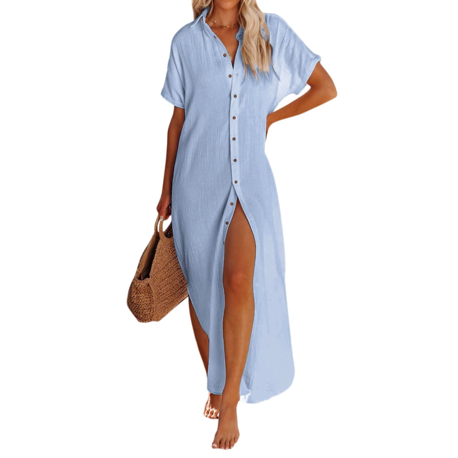 Generic Túnica de playa de lino para mujer, verano, largo: poncho de playa para mujer, verano, algodón, vestido de playa, bikini, cubierta de verano, elegante, traje de baño para playa, camisa/vestido de