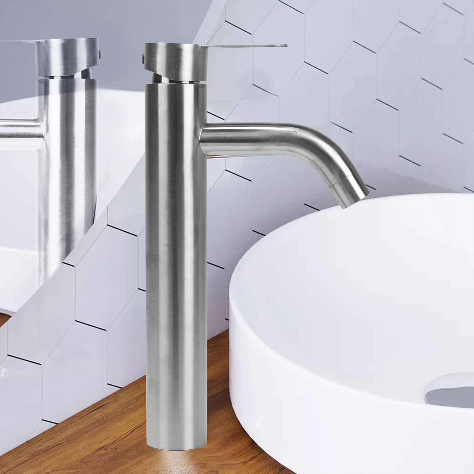 Mitigeur Lavabo Salle de Bain Haut Robinet Salle de Bain Brossé | Robinet Salle Bain avec Bec Hauteur 170mm Robinet de lavabo haut Mitigeur Salle Bain Contrôle de l'eau Chaude et Froide