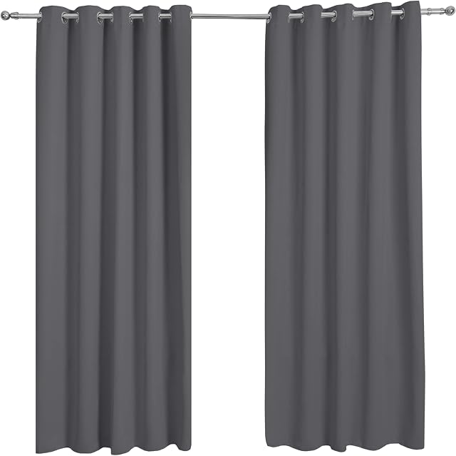 Sleepdown Ultra Soft Eyelet Blockout Curtains Thermal Insulated for Bedroom and Living Room 66 x 54 Inch Charcoal Grey 2 Panels