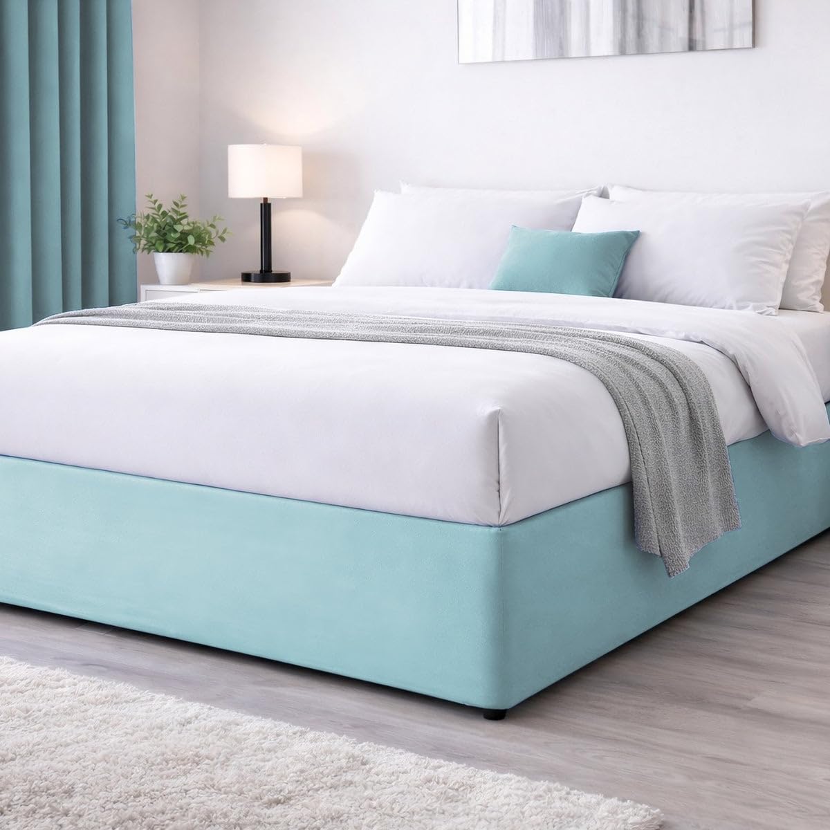 John Aird Elasticated Bed Valance Divan Base Cover Skirt (Aqua, Small Double) — image 1
