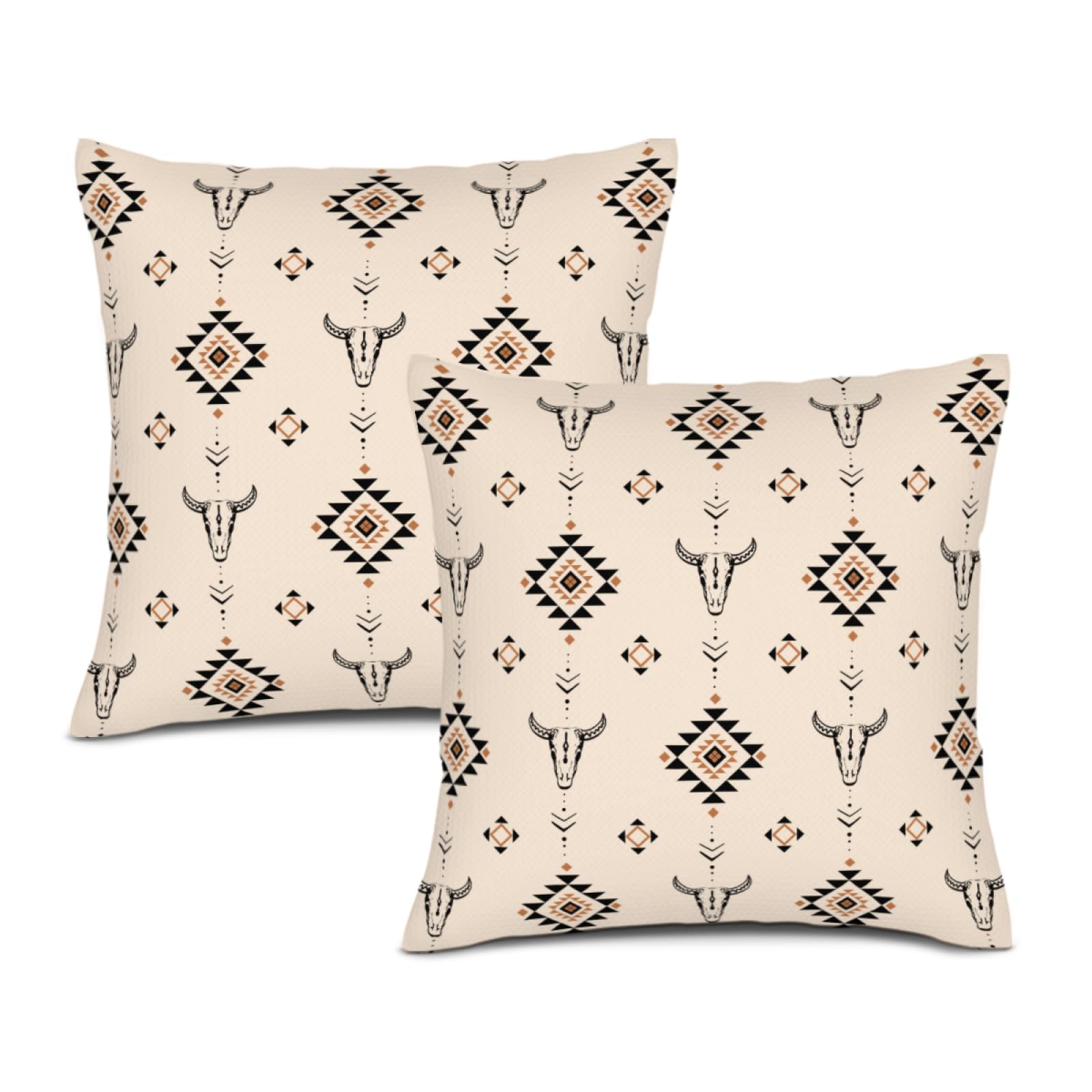 Lnepty Aztec Throw Pillow Covers,Western Cow Skull Beige Southwestern Bohemian Geometric Pattern Cowboy Farmhouse Country Decorative Pillow Case for