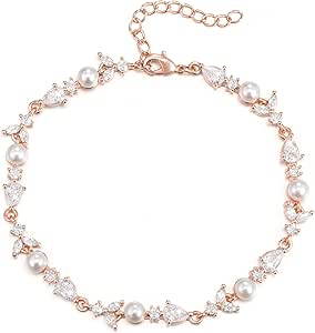 EVER FAITH Braccialetto Donna Zirconia cubica Moda Fascino 2 Strati Goccia Tennis Nero Argento-Fondo
