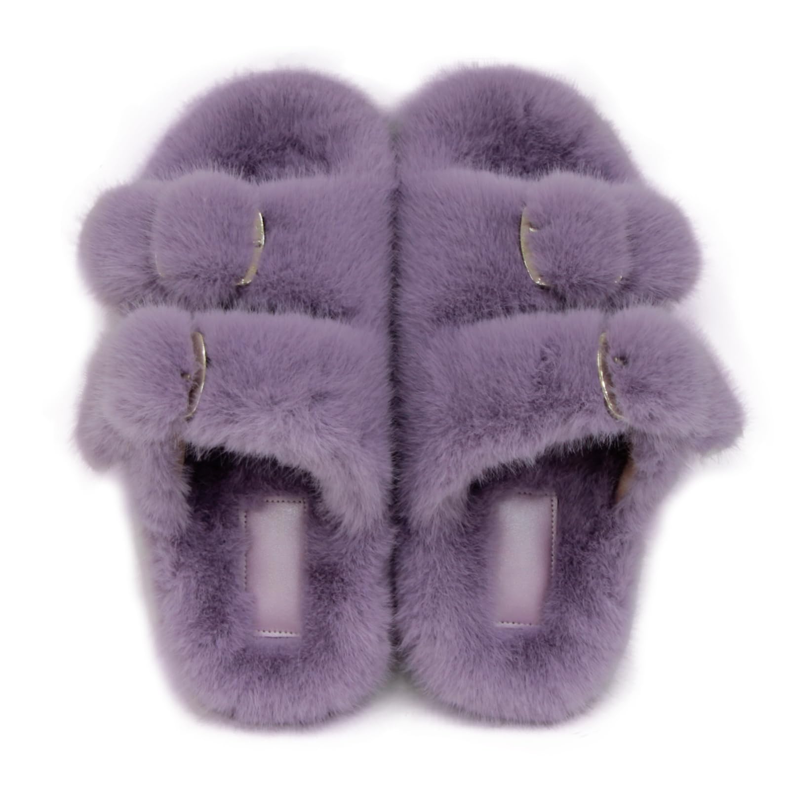 xinyawei Fuzzy Slippers for Women House Shoes Winter Warm Adjustable Double Straps Fluffy Faux Fur Open Toe Pink Slippers Indoor and Outdoor Women's