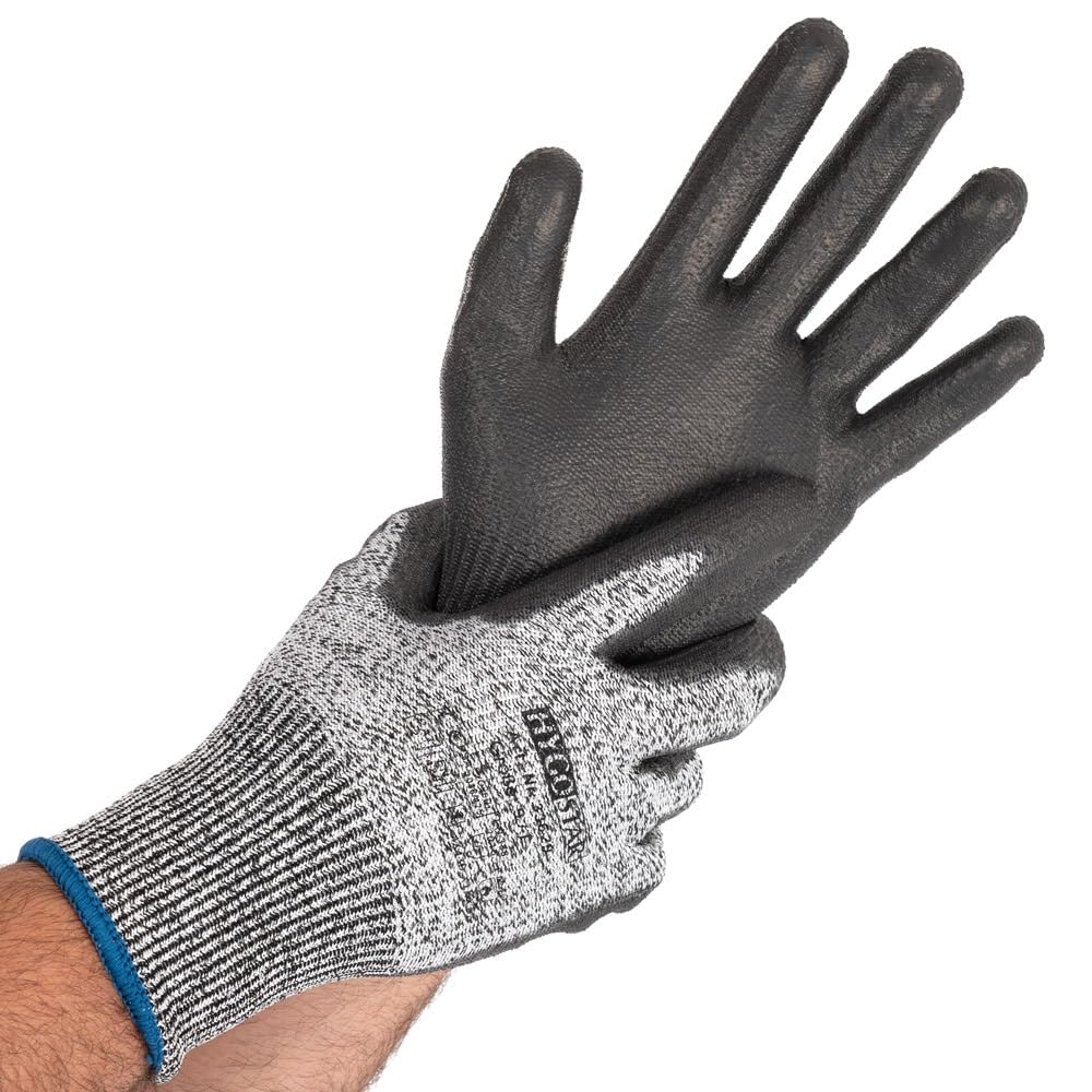 FRANZ MENSCH 200 Stück, Schutzhandschuhe, 10/XL, grau/schwarz, PU, Level D | Cut Safe, 100 Paar, PU-Beschichtung, schnittfeste Handschuhe, Schnittschutzlevel D, cut resistant gloves, Handwerk, Industrie