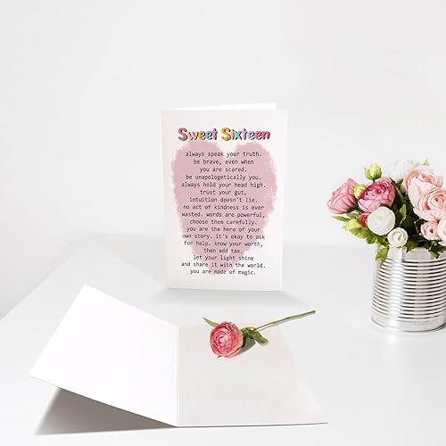 Miniatura 3 de Chenive Tarjeta de cumpleaños de 16 años para niña y niño, tarjeta de cumpleaños de 16 años para hija, nieta, sobrina, tarjeta de poema de