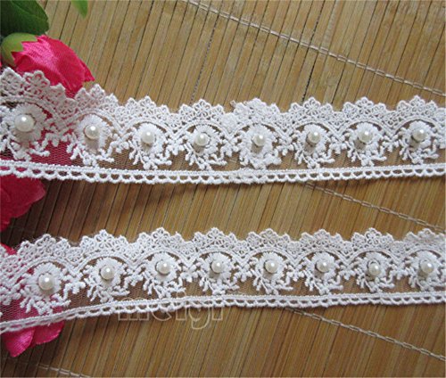 2 Meters Pearl Flower Cotton Crochet Lace Edge Trim Ribbon 4 cm Width Vintage Ivory White Edging Trimmings Fabric Embroidered Applique Sewing Craft Wedding Dress Embellishment DIY Clothes Embroidery - Thumbnail 2