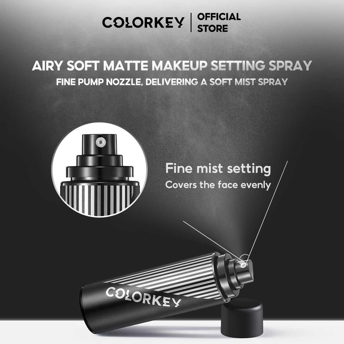 COLORKEY Airy Soft Matte Makeup Setting Spray, Lightweight, Matte Finish, Oil-Control, Long-Lasting, Waterproof, Refreshing, Hydrating (13.8 * 3.5 * 3.5)