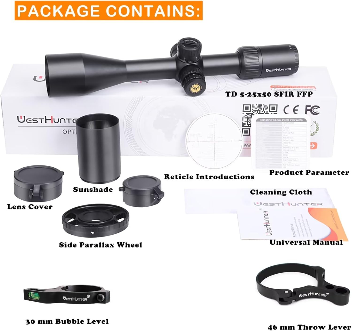 WestHunter Optics TD 5-25x50 SFIR FFP Long Range Precision Riflescope, Red Illumination First Focal Plane 30 mm Tactical 1/10 MIL Competition Shooting Scope