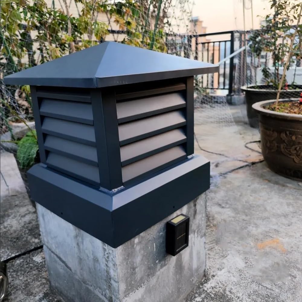 Villa Chimney Cowl Cap Chimney Cover Chimney Cowl Aluminum Alloy Square Drain Cap Roof Vent Cap Rain Louver Cap Windproof Cap 10"/12"/14"/16"(14in*14in)