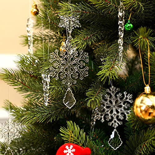 24 Pieces Christmas Snowflake Drop Ornament Christmas Tree Crystal Icicles Hanging Acrylic Clear Snowflakes And Icicle Ornaments With Drop Pendants For Xmas Tree New Year Party Decorations #TOP2
