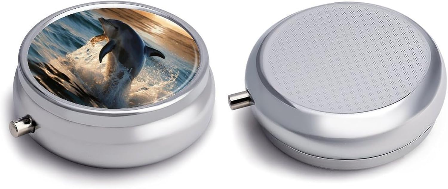 Round Silver Pill Box Small Pill Case for Purse and Pocket 3 Compartment image 3
