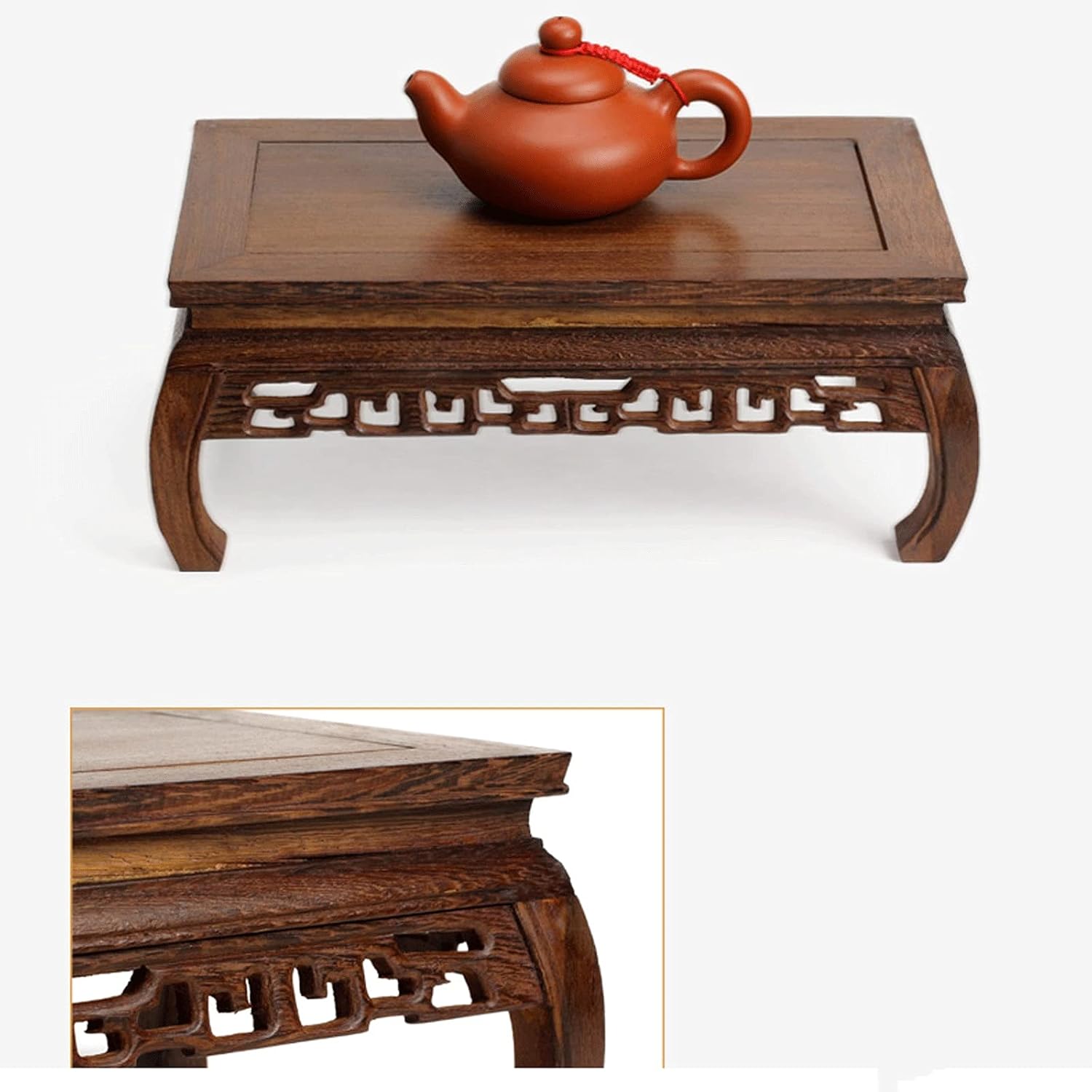 Bonsai Pedestal,Vase Base,Vase Bonsai Base,Vase Base,Stand Wooden Base Rectangle Rectangular Shape Pedestal with Carved Handcrafts ，Brown Chinese Display Stands (Size : Small) ( Size : M ) ( Color : O