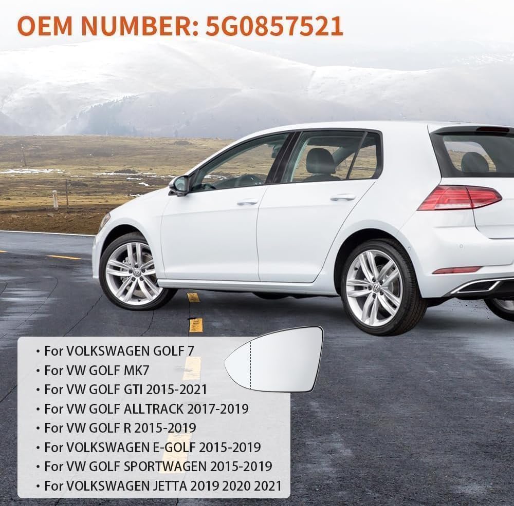 ANBOO Lusterko lewe do Golf 7 MK7 Vw Golf Vii/7.5/GTI/R-line golf 7 akcesoria lewa strona kierowcy, podgrzewana i asferyczna. Soczewka odwrócona szkło cofania z płytą nośną, pasuje do Sportsvan 2016