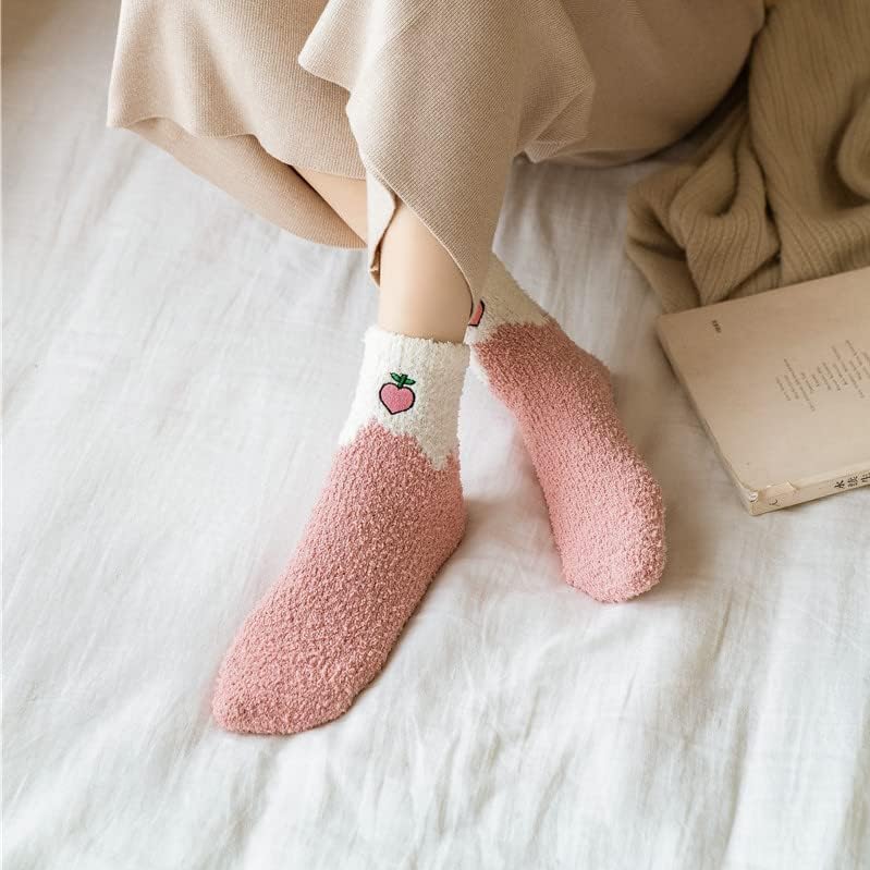 Image of RosyClouds Womens Fuzzy Socks, Cute Fruits Print Crew Socks Soft Warm Winter Cozy Socks for Indoor & Outdoor, 5 Pairs
