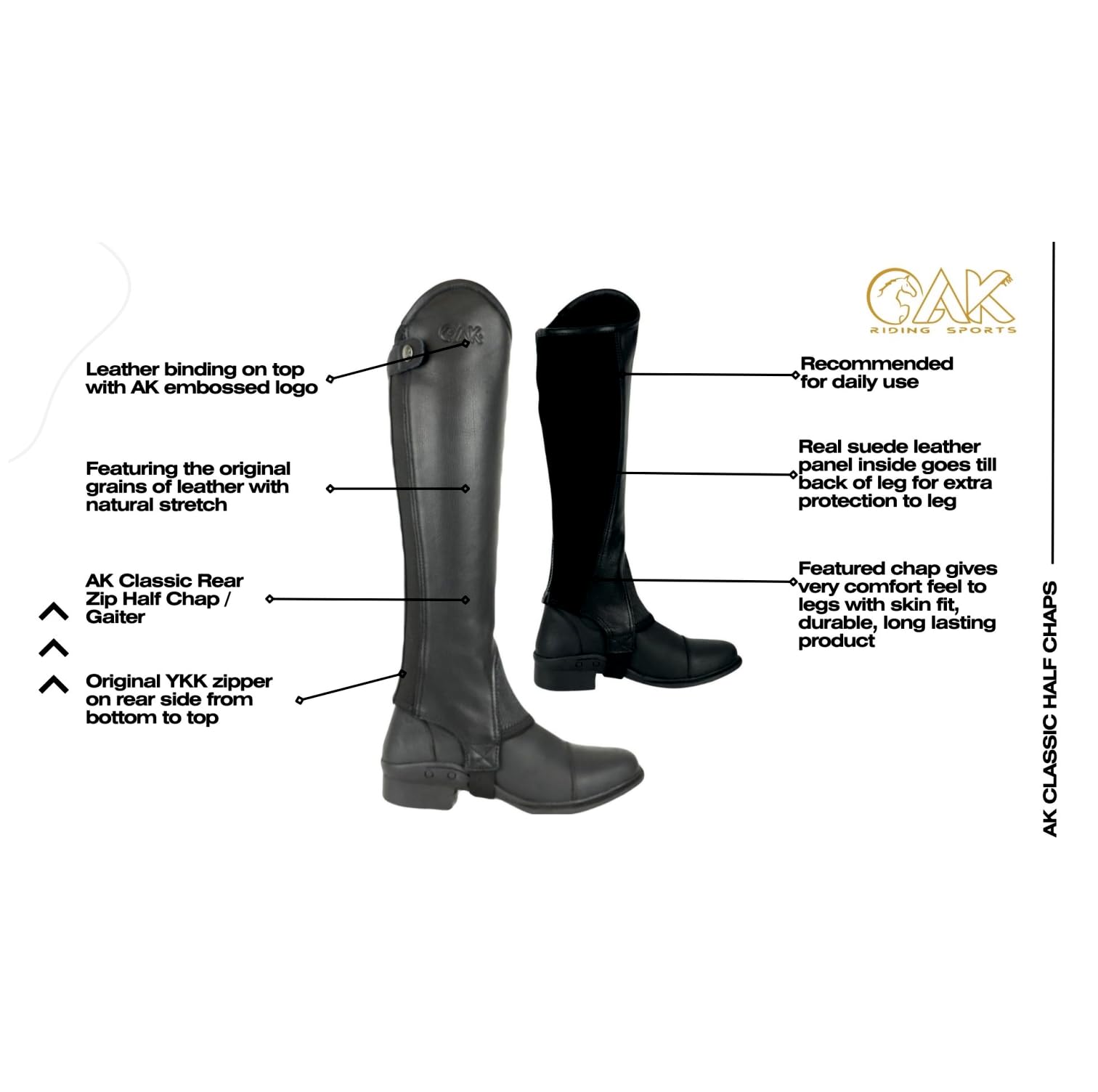AK Neue Unisex Equestrian Classic Reitchaps aus Vollnarbenleder AKRS-1979