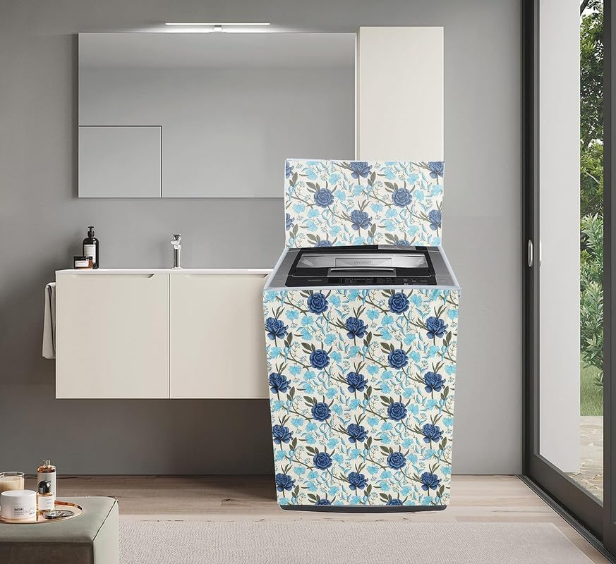 Image of WOAH Top Load Fully Autometic Washing Machine Cover Compatible With ifb samsung bosch whirlpool haier lg and All Brand Universal Size 7kg | 7.5kg | 8kg (Blue rose) D