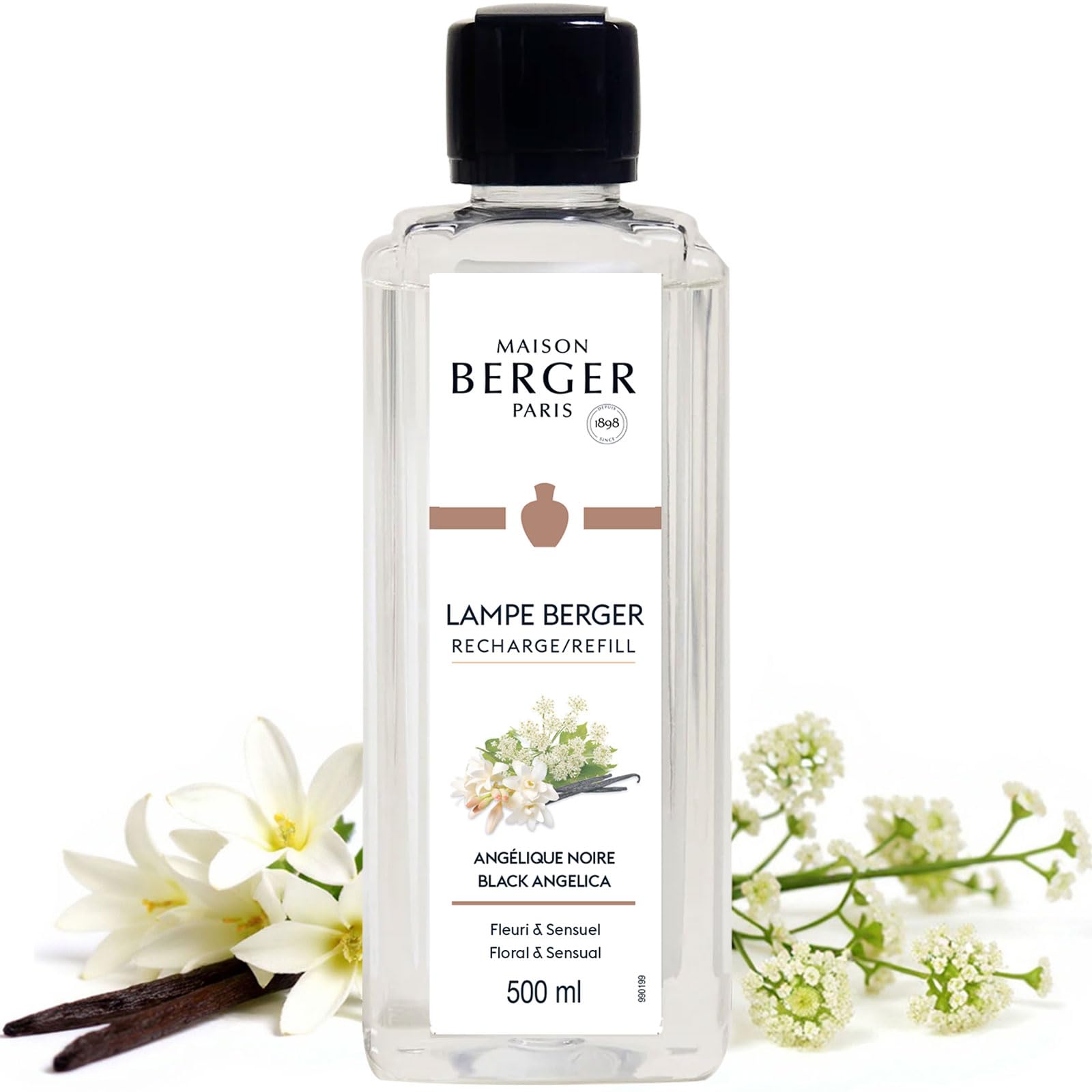 Black Angelica Lampe Berger Refill, 500 ml (16.9 fl oz), 2-in-1 Catalytic System, Neutralizes Odors and Diffuses Fragrance, Bergamot, Black Angelica, Vanilla, Made in France