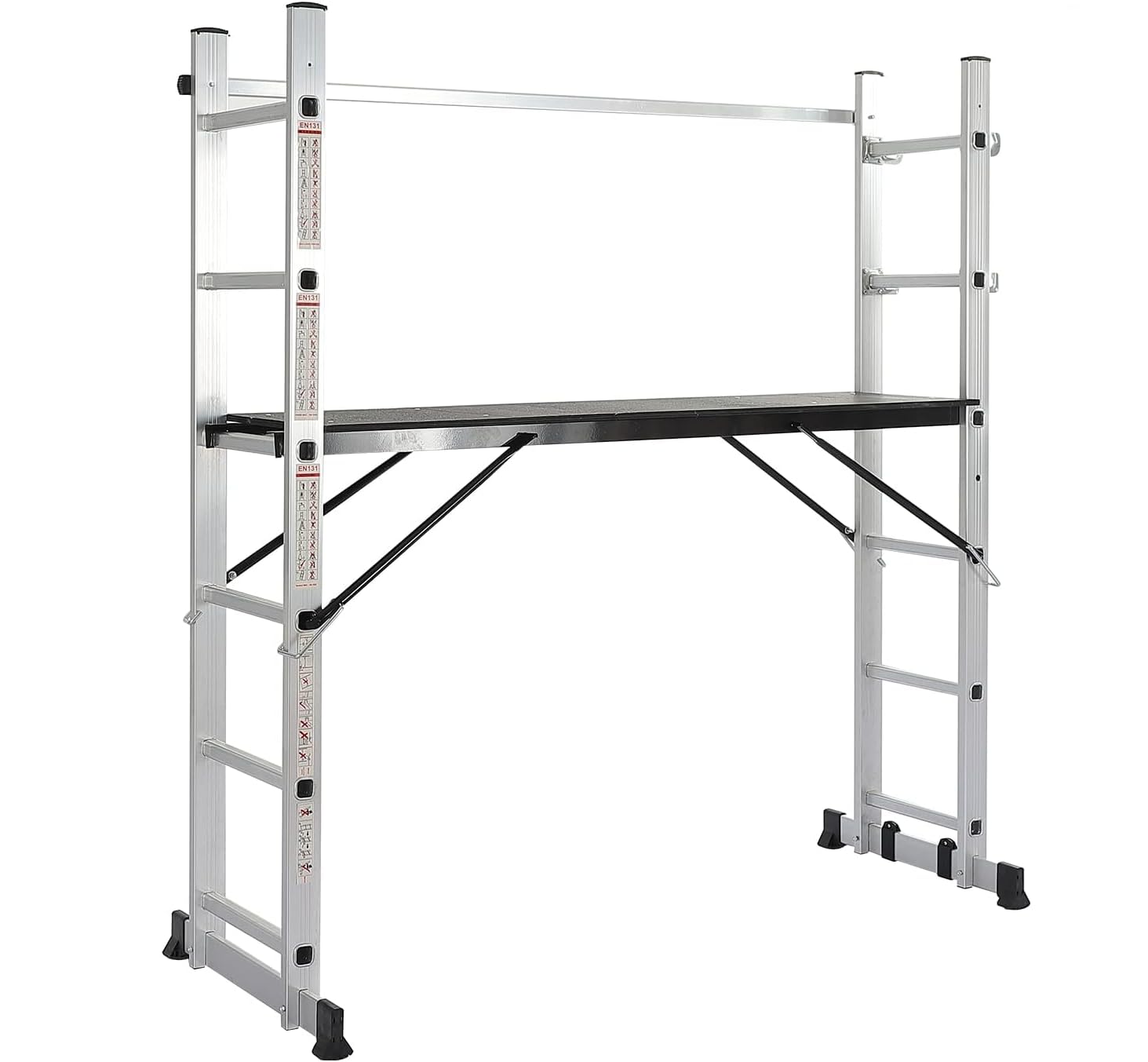 TREPPE 3 en 1 Andamio de Aluminio Multipropósito, Plataforma de Trabajo y Escalera Combinación con 6 Peldaños, Ruedas, 4 trabas, Carga máxima 150kg