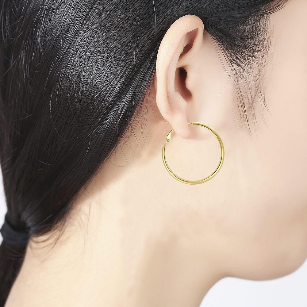 Pendientes de aro chapados en oro de 9 quilates para mujer, aretes redondos de aro Yulovee.