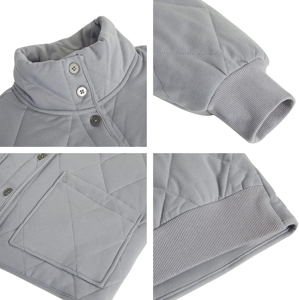 Fazortev Womens Dolman Quilted Jackets Casual Button Down Winter Long Sleeve Stand Neck Lightweight Warm Coat - Image 3