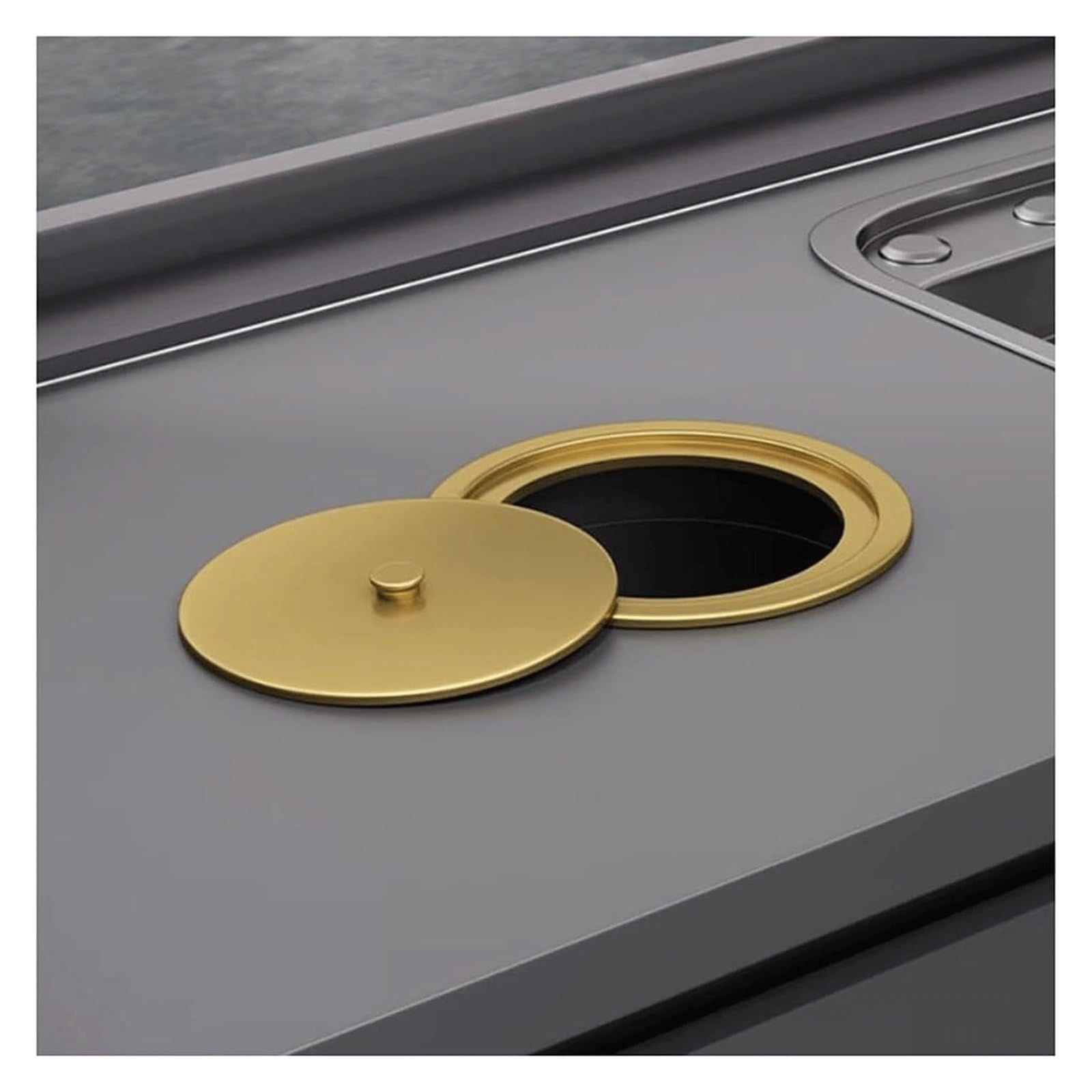 DFGHNBVC Countertop Trash Bin Lid 304 Stainless Steel Waste Chute Cover Round Brushed Recessed Trash Grommet Swing Trash Can Lid Trash Grommet,Gold-D24Cm