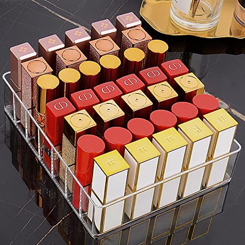 Image of JessLab Makeup Organizer for Eyeshadow Palette and Lipstick, 7-Section Acrylic Divided Cosmetics Storage for Bathroom Vanity Countertop, Transparent, X-Large