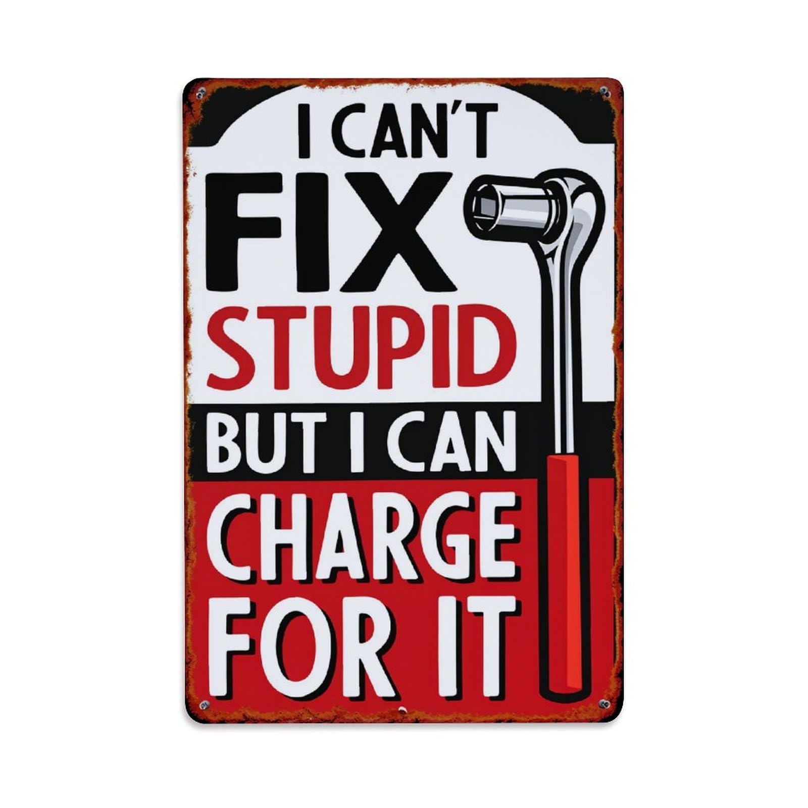 Jdfenggu Vintage I Can't Fix Stupid But I Can Charge For It Retro Metal Tin Sign, Decor Art Poster For Bar, Home, Man Cave, Kitchen, Laundry Room Gift 8X12inch