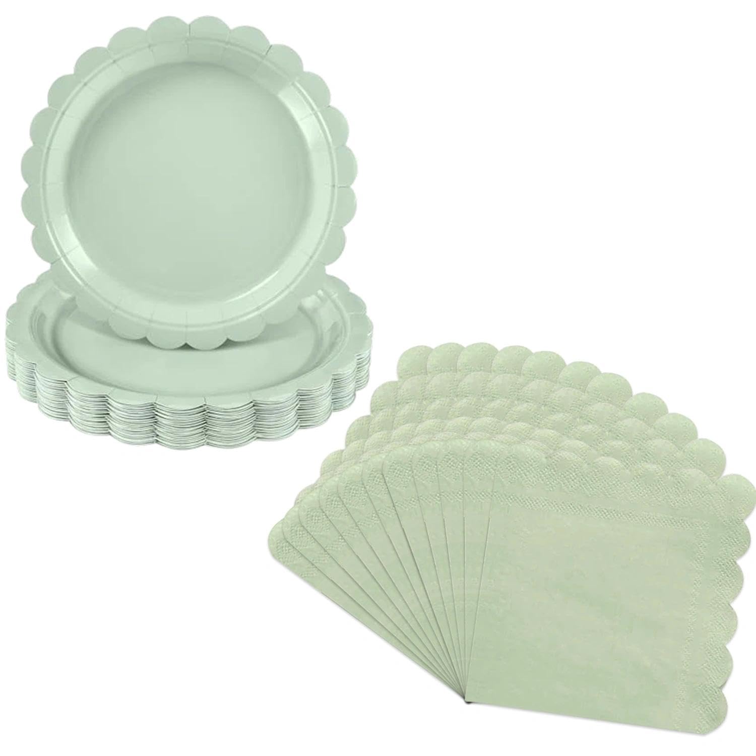 Vexilon 40Pcs Sage Green Paper Plates and Napkins, Disposable Party Tableware for Table Decoration, Sage Green Party Plates and Napkins for Baby Shower, Wedding, Birthday