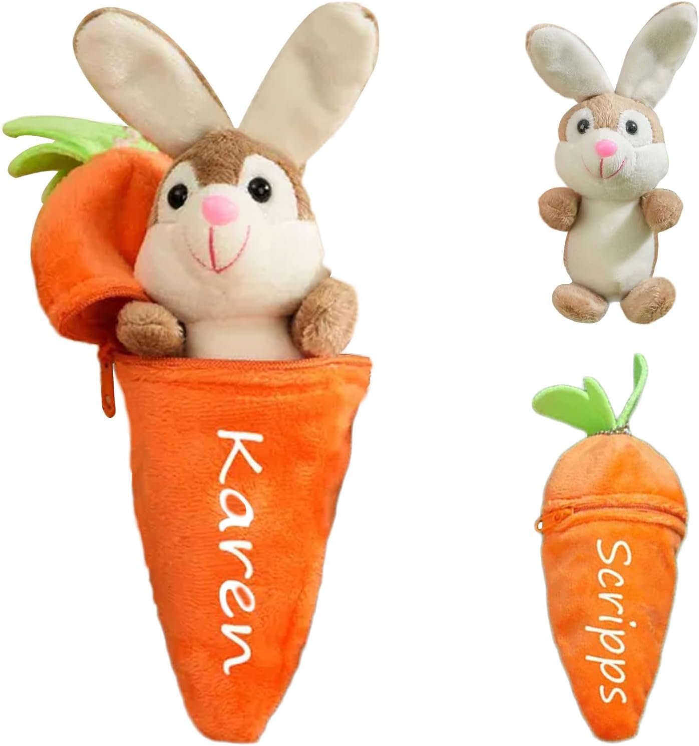 Custom Easter Plush Rabbit Keychain, Personalized Easter Bunny Rabbit with Name, Funny Reversible Carrot Bunny Toys, Baby Easter Toys Gifts for Boys Girls, Easter Decorations, Children's Day Gifts