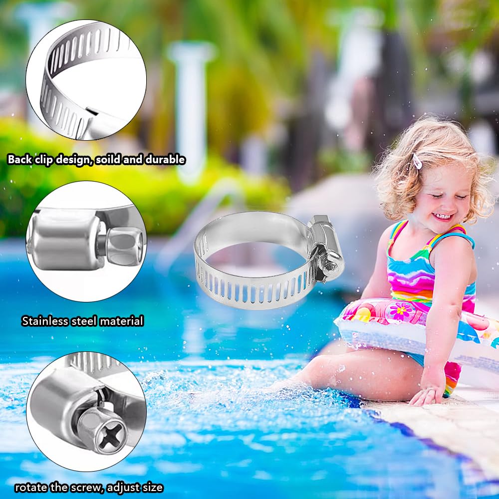 2Pcs Tuyau Piscine 32mm, Tuyau aspirateur piscine avec 4 colliers serrage métalliques,Adapté à une variété de pompes