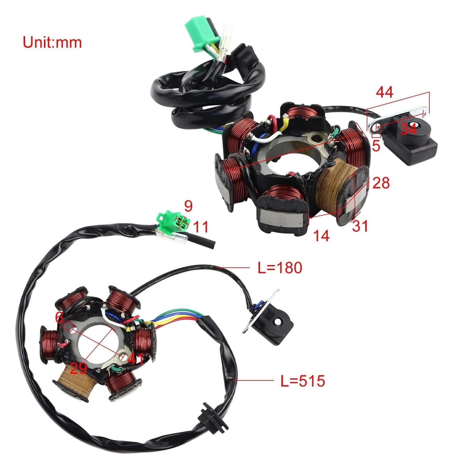 pour GY6 50cc 70cc 90cc 100cc 110cc 125cc Moto pour VTT Scooter Cyclomoteur 6 Bobines 5 Fils Stator D'allumage Bobine Magnéto Bobine Magnéto Stator