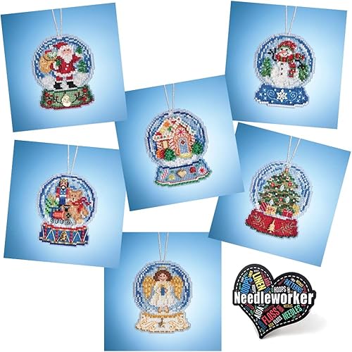 Mill Hill - Juego de adornos de punto de cruz con cuentas de globo de nieve (2019), juego de 6 piezas con adhesivo decorativo para costurero