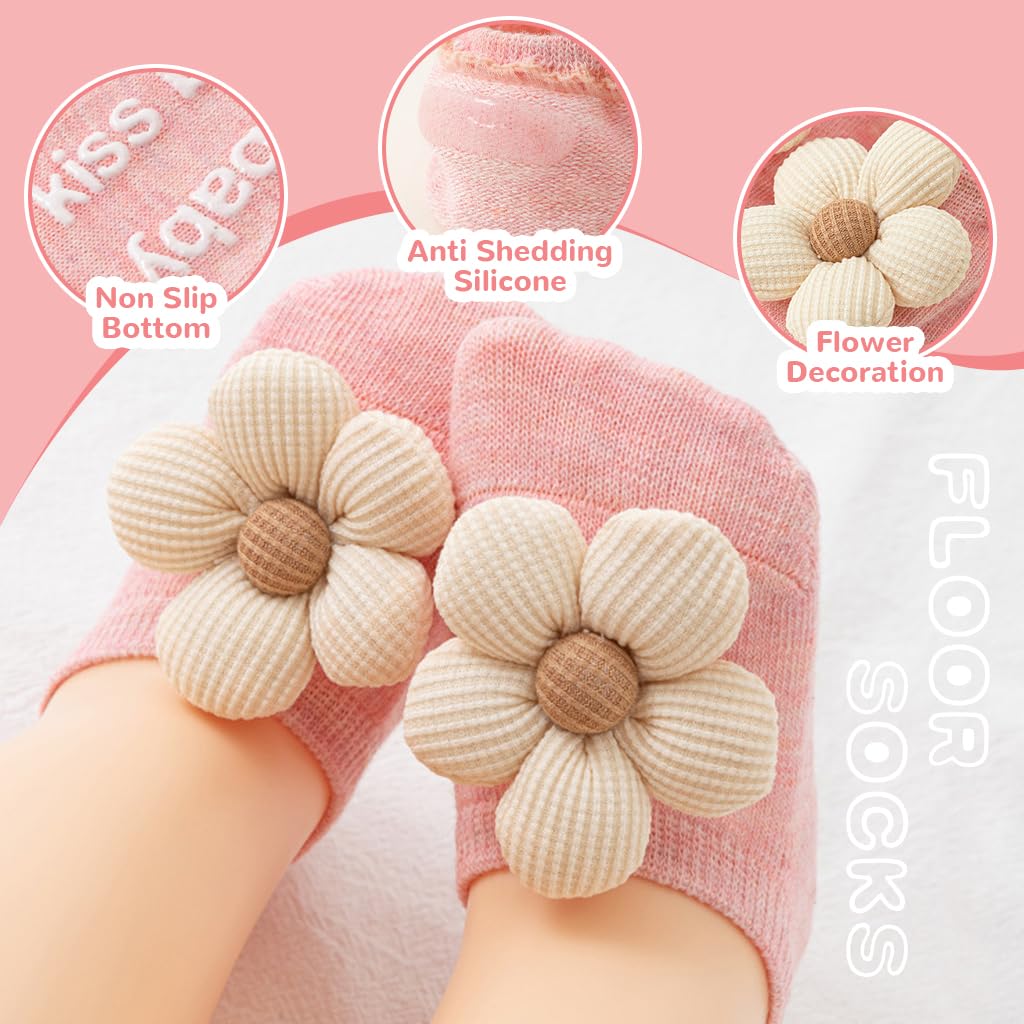 SNOWIE SOFT 4Pcs Baby Socks 0-12 Months Cotton Anti-Slip Walking Socks 1
