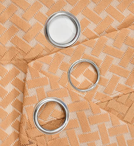 Image of Sheer Net Semi Transparent Home Decor Curtains for Living Room, Balcony Doors and Windows Panel, Parda, Eyelets Hanging, Chiku Brown Criss-Cross, 4 x 5 Feet, Pack of 2