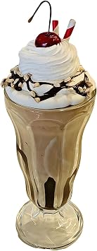 Fake Milkshake Handmade Artificial Milkshake with Whipped Cream, Cherry & Straws in Tall Plastic Parfait Glass for Bakery & Cafe Display Handmade (Chocolate)
