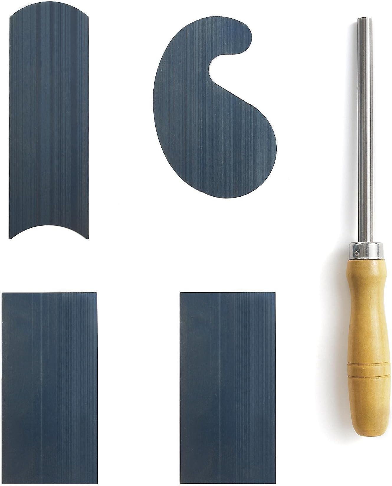Hermit Tools Cabinet Scraper Burnisher with 4 Piece Multi-Shaped Scraper Set 2 Rectangle 1 Curved (Convex and Concave) and 1 Gooseneck Scraper