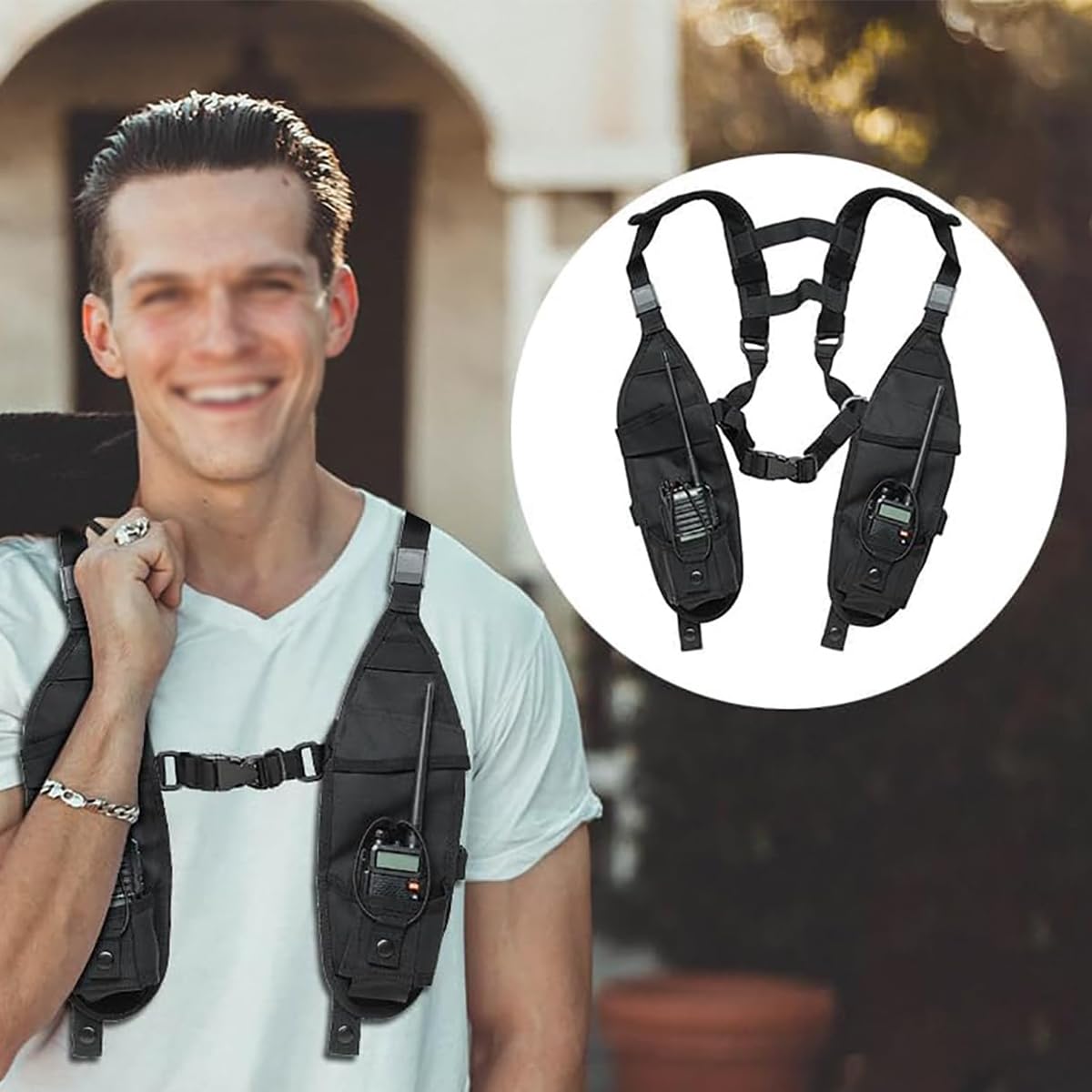 Ubric Universal Double Radio Chest Harness Covert Holster für Feuerwehrmann Sicherheit Baustellen