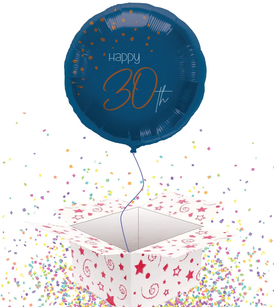 Jesters Party 30th Birthday Helium Inflated Foil Balloons with Box - 45cm Elegant Blue Happy Birthday Balloon for Party Decorations - Party Supplies for Birthday Decorations, Anniversary