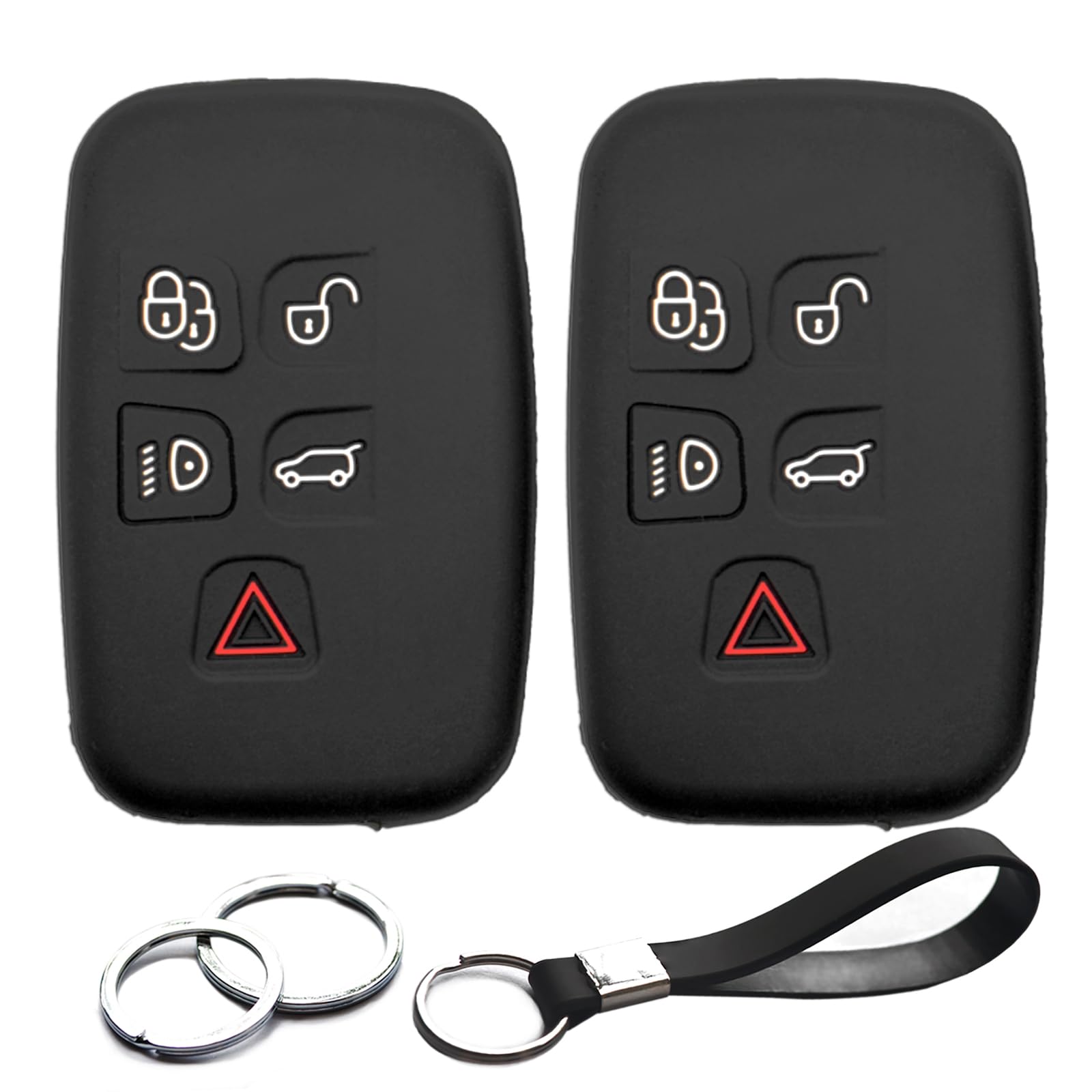 2pcs Compatible with Jaguar F-Pace F-Type XE XF XFR XFR-S XJ XJR XK Land Rover LR2 LR4 Discovery Range Rover Evoque Sport Velar Key Fob Cover Case Key Chain Protector Keyless Remote Holder