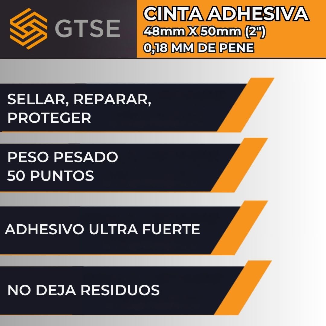 GTSE - Cinta americana plateada de 48 mm x 50 m - Cinta de tela resistente, adhesiva e impermeable - Para reparar, fijar, agrupar, reforzar y sellar - 12 rollos