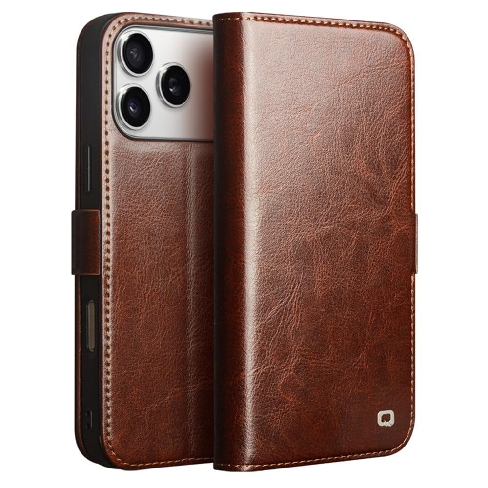Qialino Compatible avec iPhone 18 Pro Max/Compatible avec iPhone 17 Pro Max Étui - Étui à rabat en cuir - Fermeture magnétique - Marron foncé