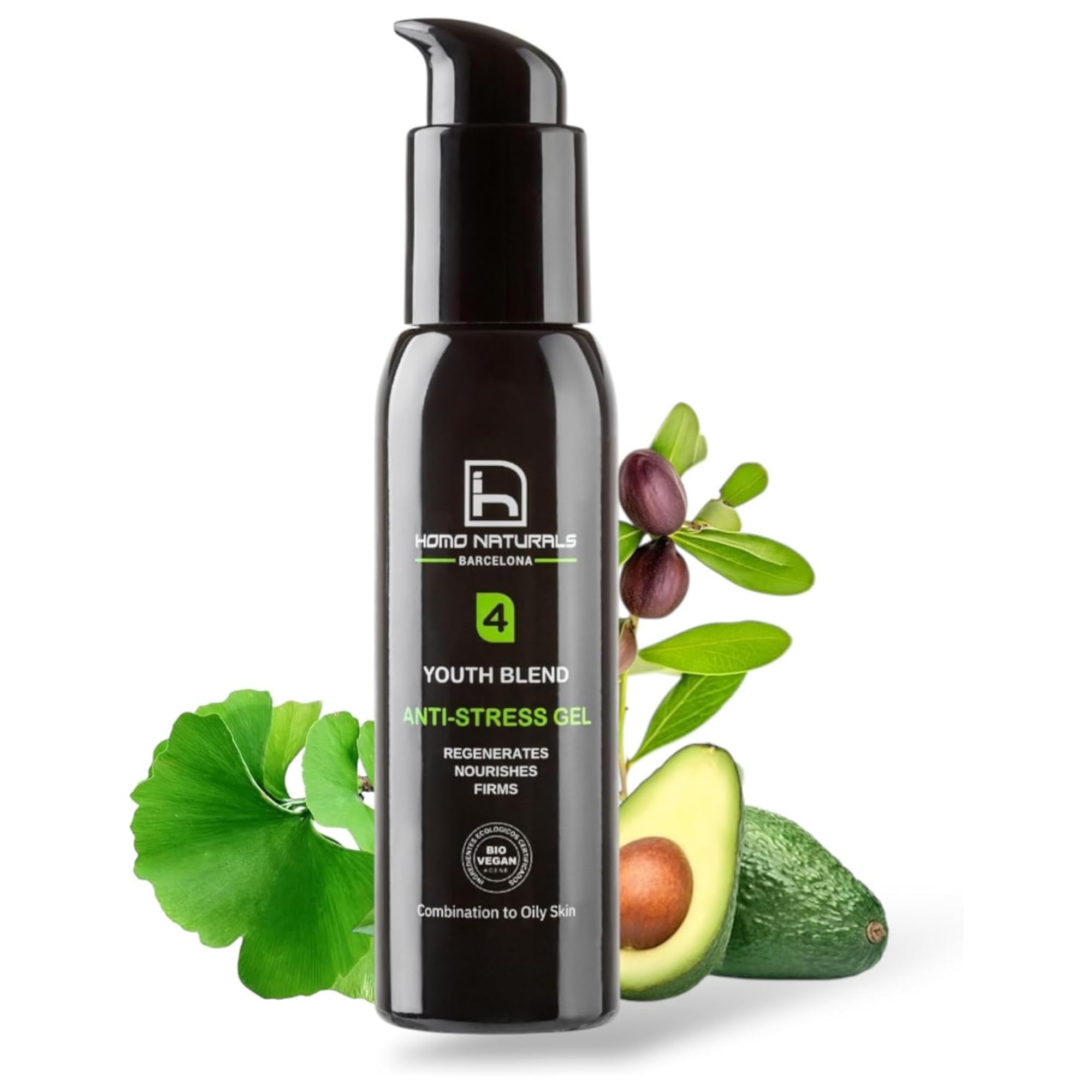 Homo Naturals Gel antiarrugas hombre Natural - Hidratante facial hombre ácido hialuronico y Bakuchiol - Crema cara hombres - Crema antiedad - Tratamiento facial ideal piel grasa - 100 ml (Gel)