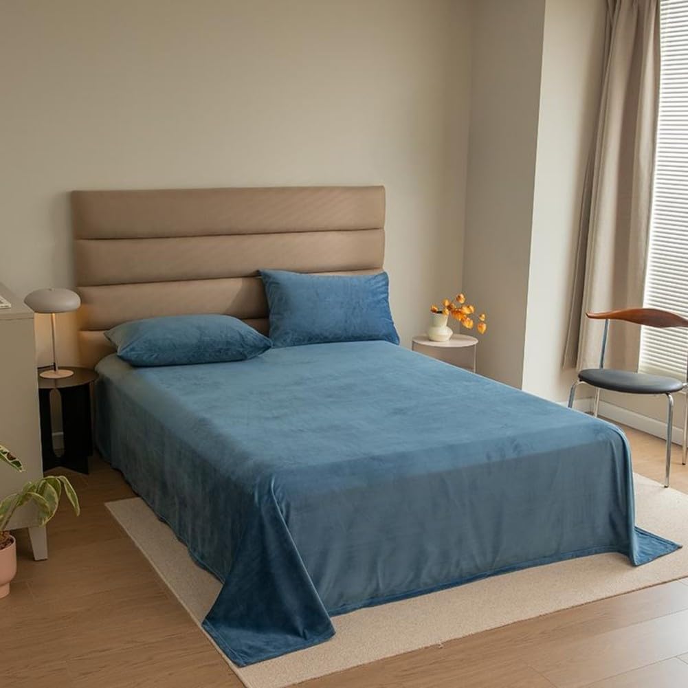 Set copripiumino in velluto, 4 pezzi, con copripiumino, lenzuolo piano e federe con busta, per letto Queen/King Size