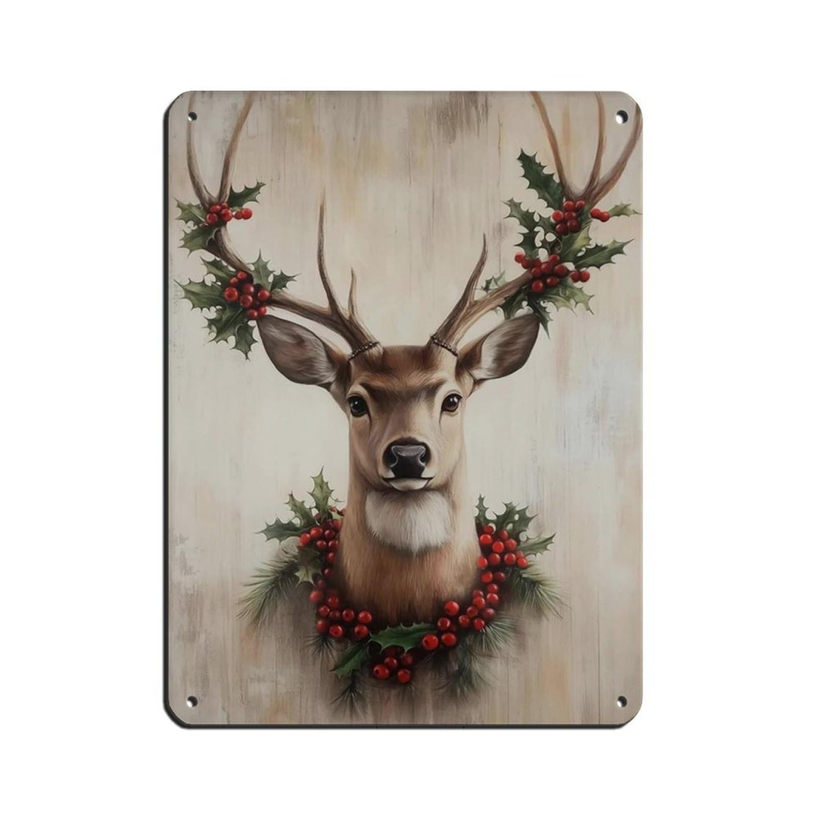 Reindeer Art, Festive Deer Painting Poster Retro Poster Metal Tin Sign Chic Art Retro Iron Painting Bar People Cave Cafe Family Garage Poster Wall Decoration 12x16inch(30x40cm)