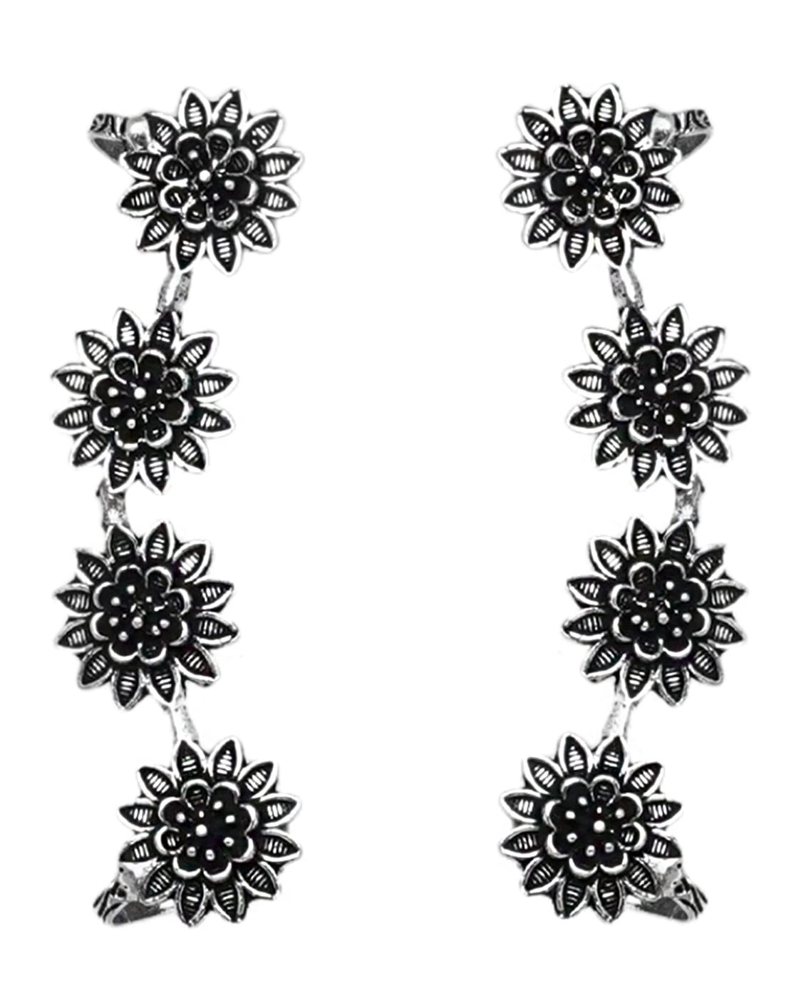 Teejh Panchali Silver Oxidised Floral Earcuffs For Women (B09J8Y9TZ9) Amazon Price History, Amazon Price Tracker
