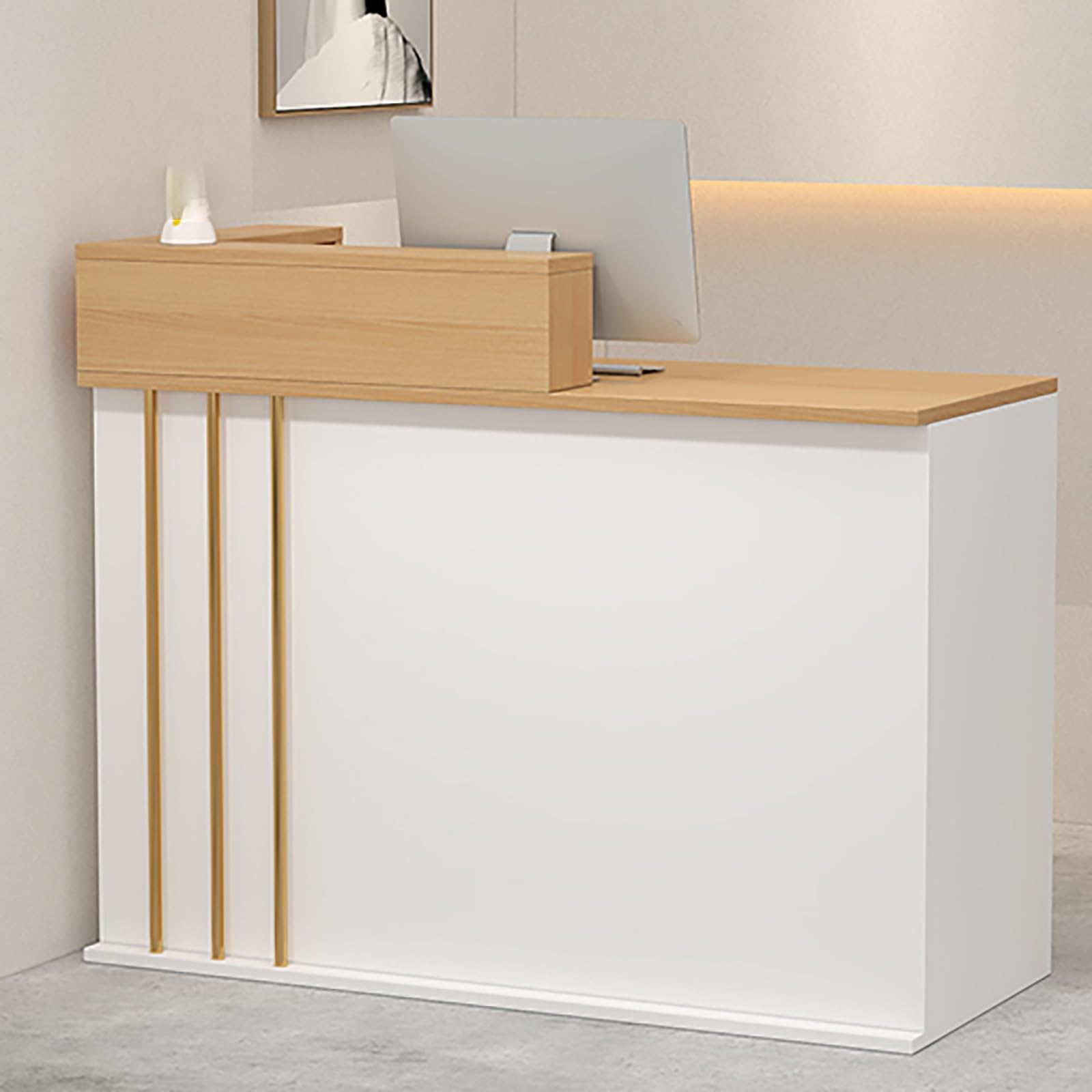 Generisch Front Desk Reception Counter Retail Counter Checkout Cashier Office Locker Table with Drawers Cable，Front Desk Reception Counter with Lockable Drawer & Door Cabinet, Modern Wooden Reception