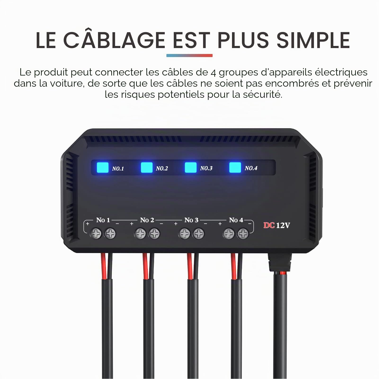banapoy Boîte à Fusibles Et à Relais Universelle 12V 20A 4 Voies à Câblage Rapide avec Indicateur LED pour Moto, Voiture, Camion, Boîte à Fusibles de Remplacement pour L'automobile,