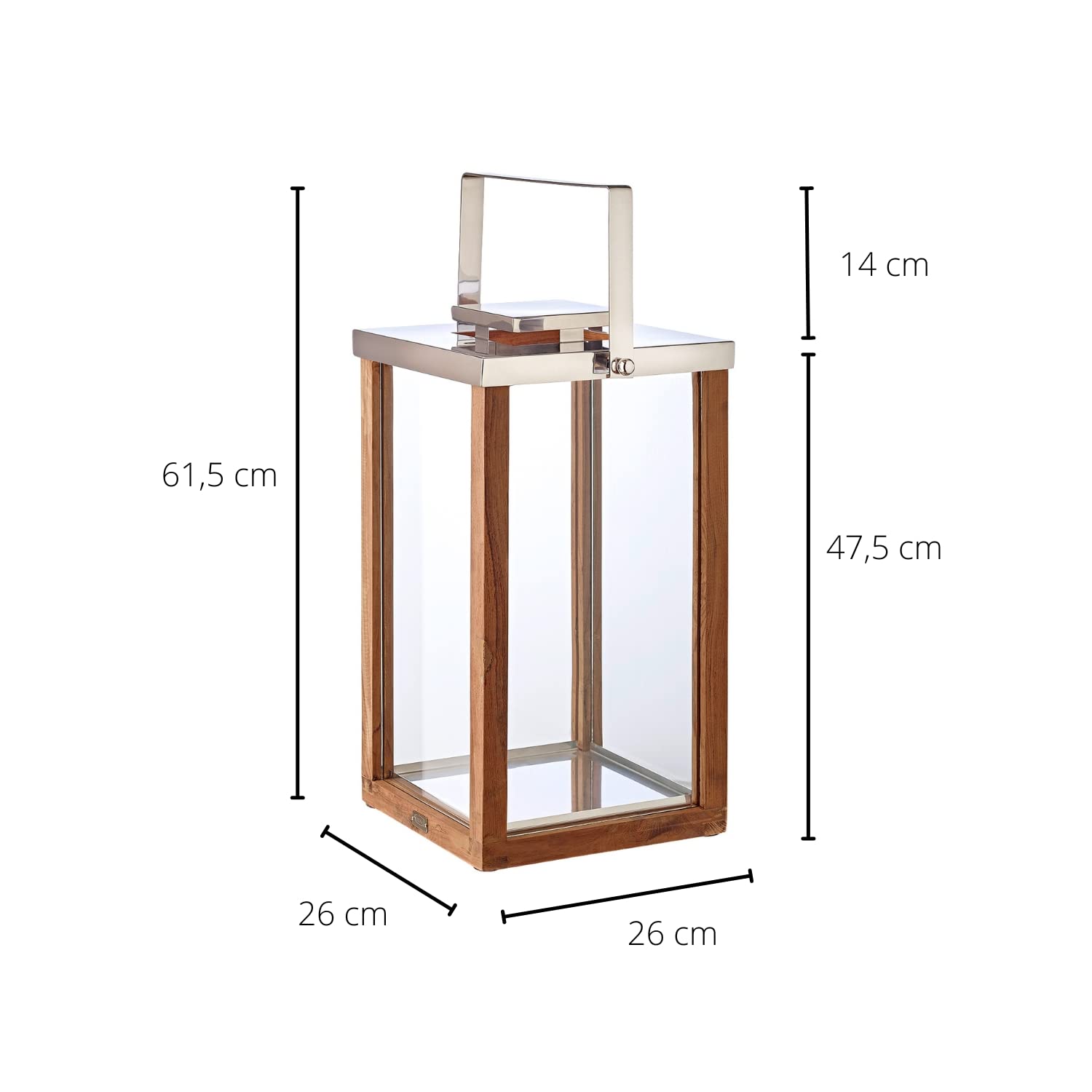 EDZARD lanterna "Miami" in legno e acciaio pregiato, altezza 49 cm, torcia a vento con manico